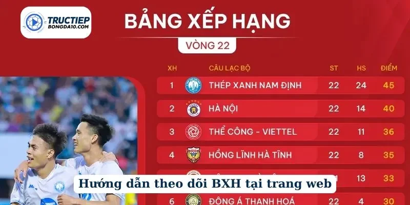 Hướng dẫn theo dõi BXH tại trang web