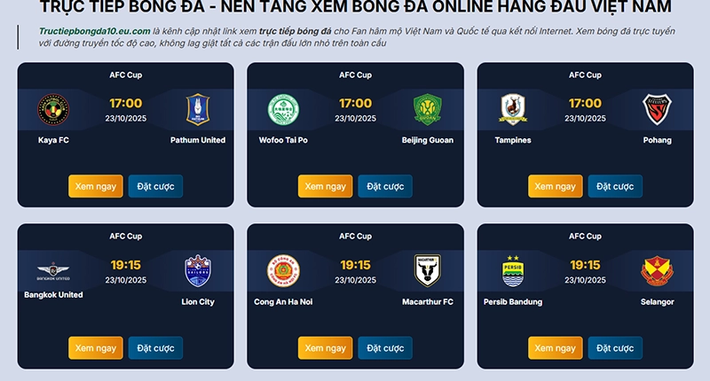 Giao diện website trực tiếp bóng đá hiển thị lịch thi đấu Premier League và Champions League hôm nay