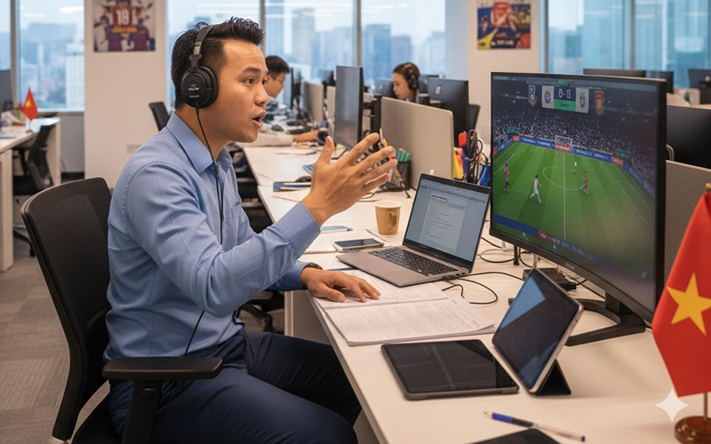 Hà Quang Chiến - Người sáng lập và điều hành website tructiepbongda10.eu.com đang làm việc tại văn phòng